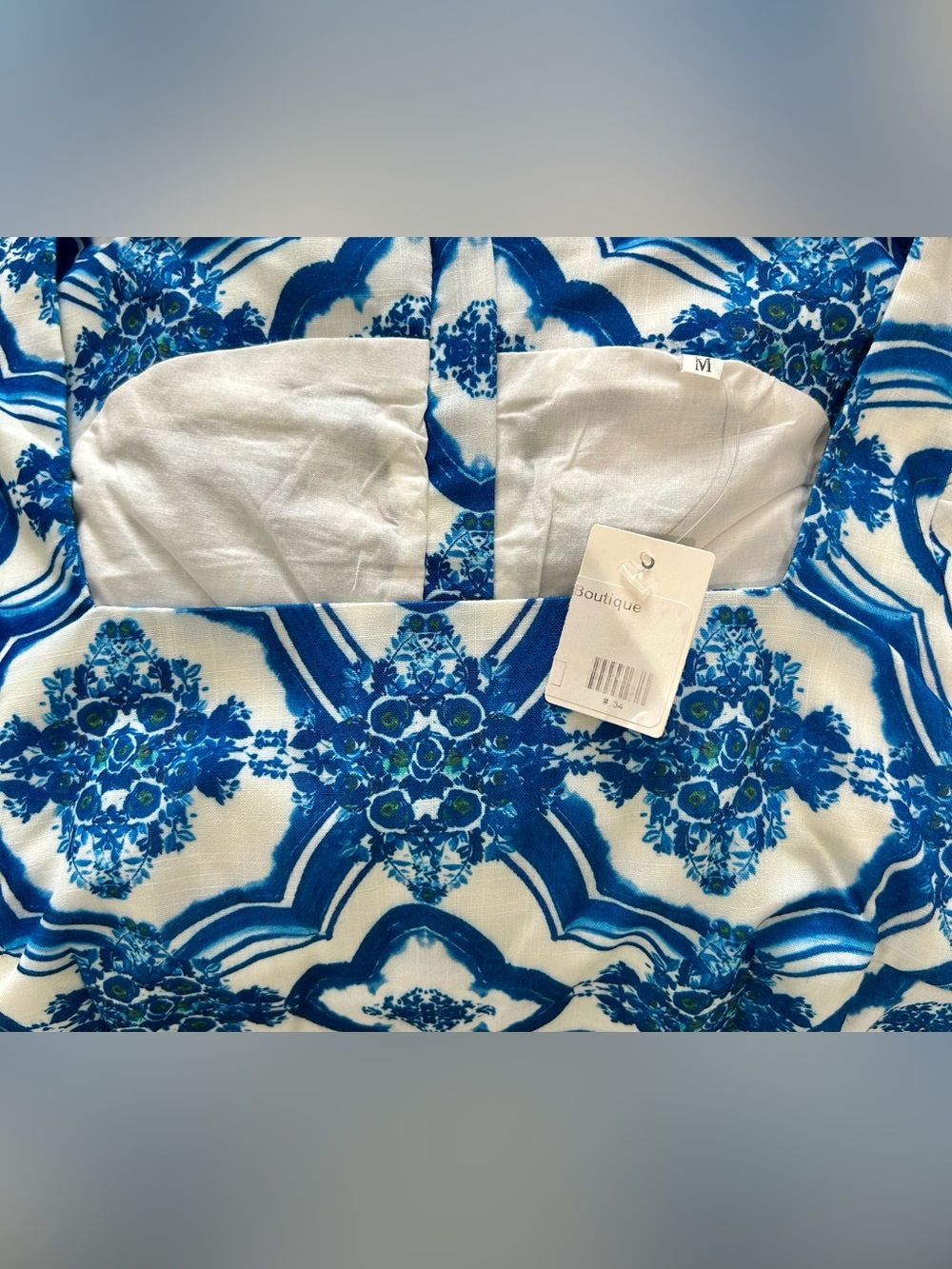 Boutique Blue White Majolica Tile 2-Piece Crop Top & Maxi Skirt Set Medium NWT - Picture 8 of 8
